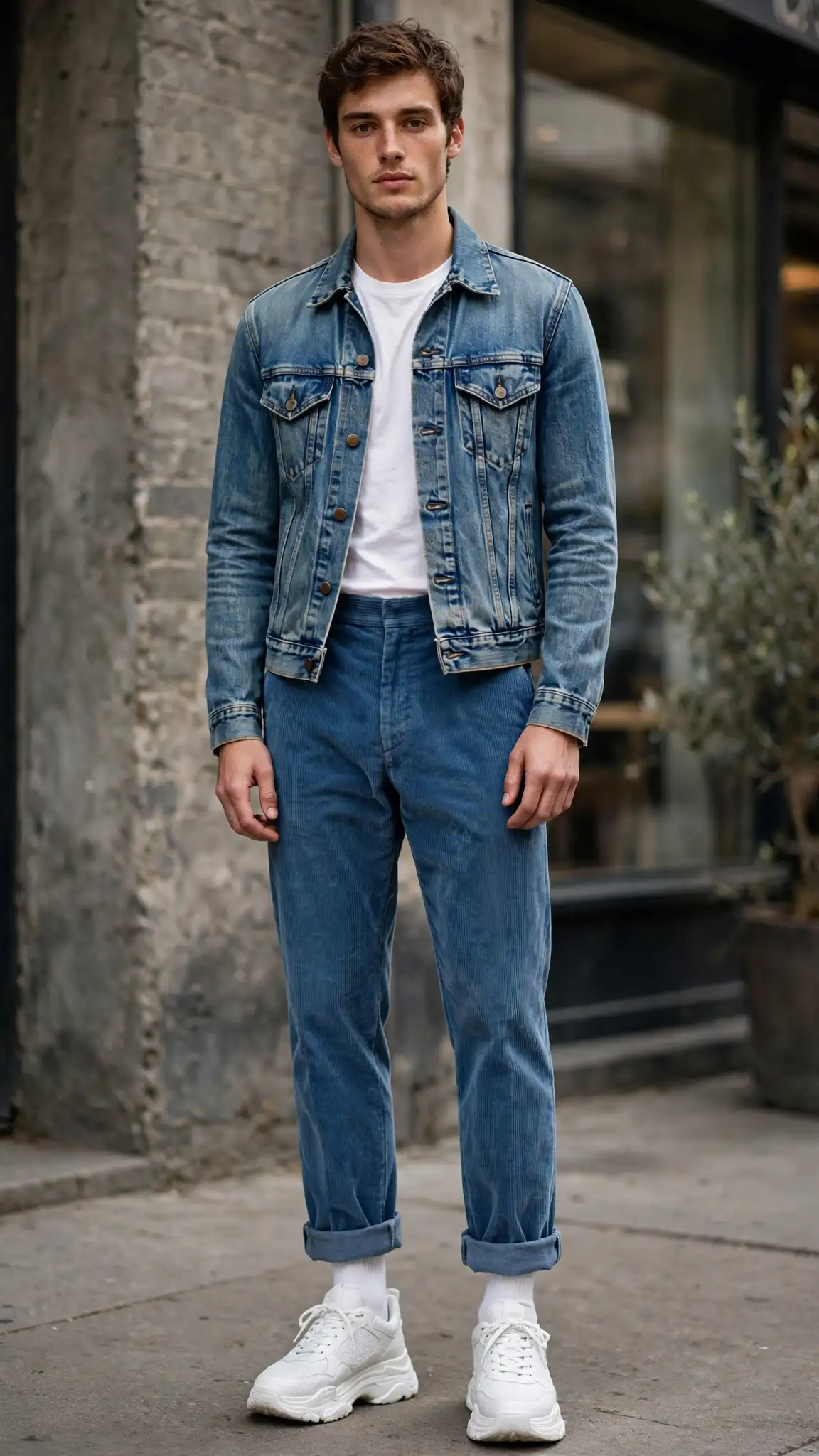 Vintage Denim Jacket and Straight Cords