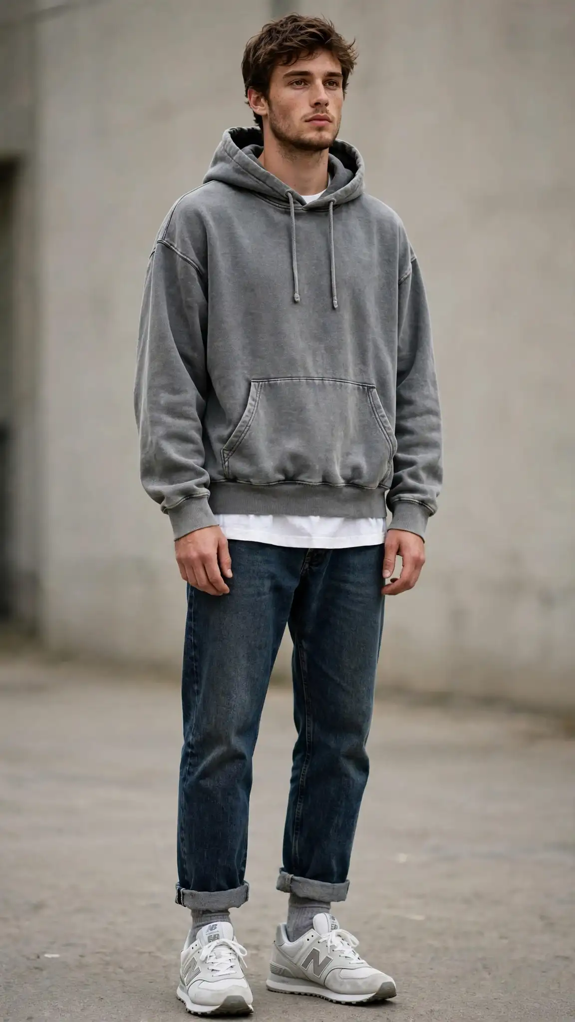 Washed Hoodie and Straight Jeans