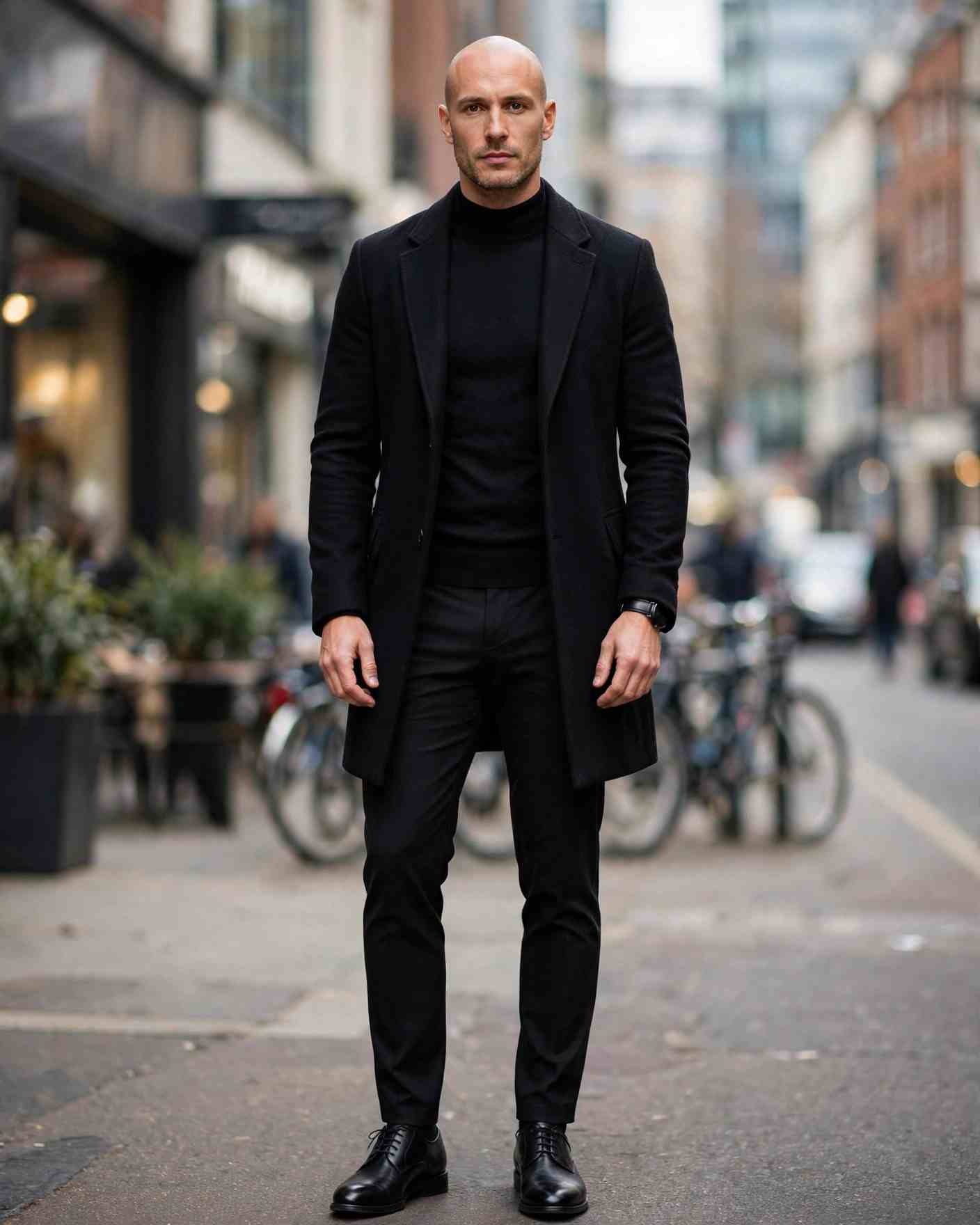 9 Bald Men Looks for a Sharp and Confident Style 9 The All-Black Everything