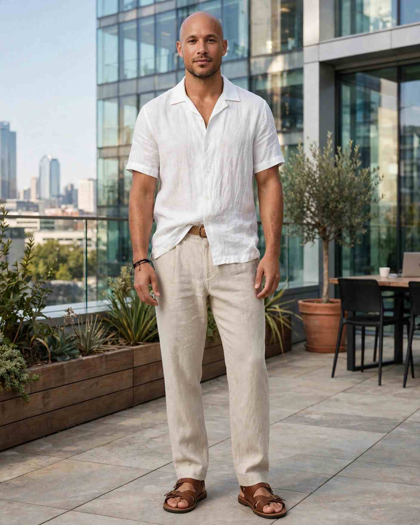 9 Bald Men Looks for a Sharp and Confident Style 7 The Linen Summer Style