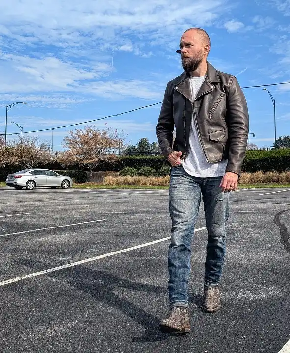 Bald Men Leather Jacket: 16 Ideas That Actually Work for Bald Men 3 selvedge leather 1763677238