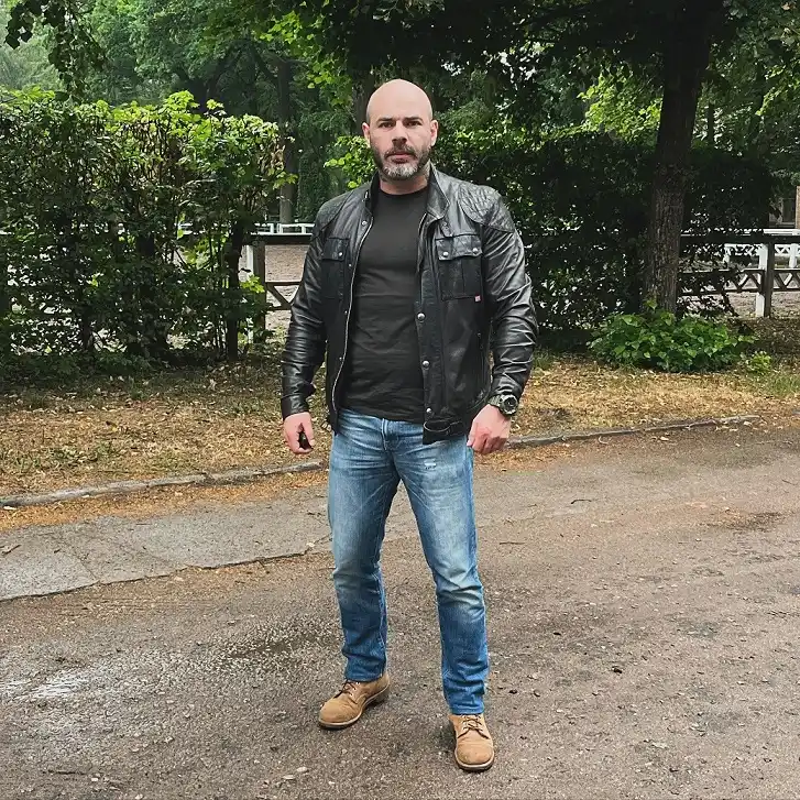 Bald Men Leather Jacket: 16 Ideas That Actually Work for Bald Men 14 vintage denim passion 1719167018